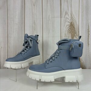 Steve Madden Tanker P Combat Boots Chunky Platform Ankle Booties Blue Size 9